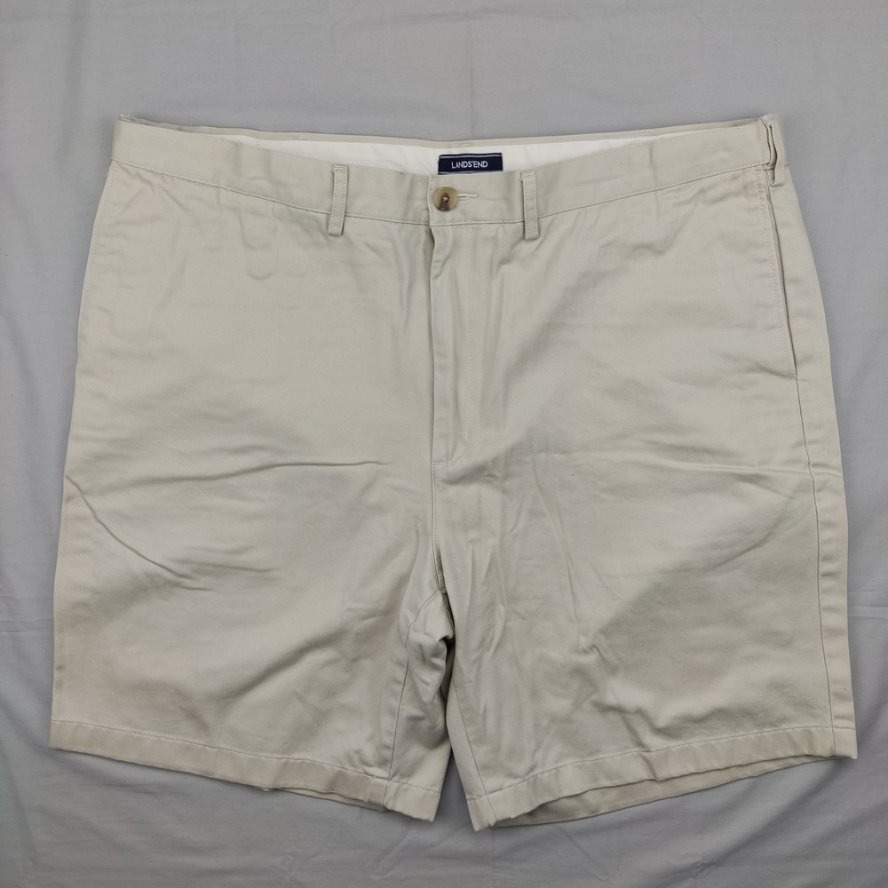 Lands' End Shorts Mens 42 Tan‎ Traditional Fit Chino Khaki Cotton Twill Flat